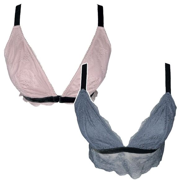 Victoria's Secret Lace Bralette set of 2 sz L * Pink Blue Lace Velvet Band VS - Picture 1 of 13